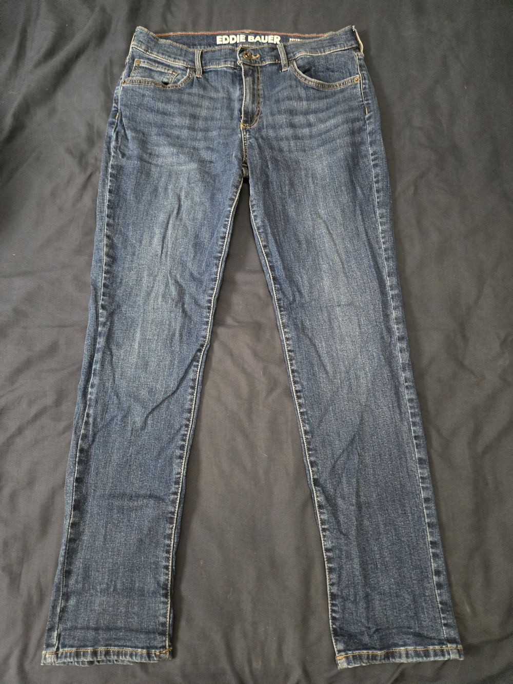 Eddie Bauer Women's Boyfriend Midrise Slim Jeans in Dark Blue Wash